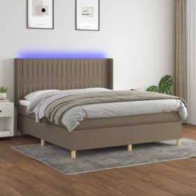 Cama box spring colchón y luces LED tela gris taupe 160x200 cm Cama box spring colchón y luces LED tela gris taupe 160x200 cm