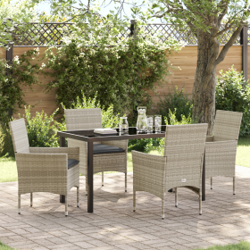 Juego de Comedor de Jardín de 5 Piezas con Cojines Gris Claro de Ratán Sintético de , Sillas de jardín - Ref: Foro24-3379809,...
