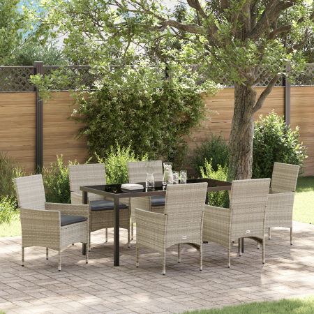 Juego de Comedor de Jardín de 7 Piezas con Cojines Ratán Poliéster Gris Claro de , Sillas de jardín - Ref: Foro24-3379811, Pr...