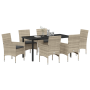Juego de Comedor de Jardín de 7 Piezas con Cojines Ratán Poliéster Gris Claro de , Sillas de jardín - Ref: Foro24-3379811, Pr...
