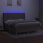 Cama box spring colchón y luces LED tela gris taupe 160x200 cm