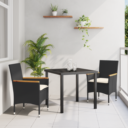 Juego de Comedor de Jardín de 3 Piezas con Cojines Ratán Negro de , Sillas de jardín - Ref: Foro24-3379842, Precio: 207,08 €,...