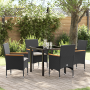 Juego de Comedor de Jardín de 5 Piezas con Cojines en Polirratán Negro de , Sillas de jardín - Ref: Foro24-3379843, Precio: 3...