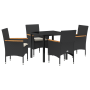 Juego de Comedor de Jardín de 5 Piezas con Cojines en Polirratán Negro de , Sillas de jardín - Ref: Foro24-3379843, Precio: 3...