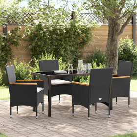 Set de Comedor de Jardín de 5 Piezas con Cojines de Rattan Negro de , Sillas de jardín - Ref: Foro24-3379844, Precio: 347,72 ...