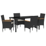 Conjunto de Comedor de Jardín de 5 Piezas con Cojines Ratán Poliéster Negro de , Sillas de jardín - Ref: Foro24-3379845, Prec...