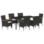 Conjunto de Comedor de Jardín de 7 Piezas con Cojines Poliratán Negro de , Sillas de jardín - Ref: Foro24-3379846, Precio: 47...