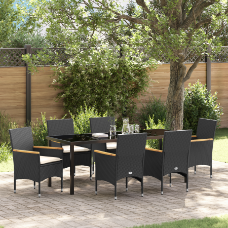 Juego de Comedor de Jardín de 7 Piezas con Cojines de Ratán Negro de , Sillas de jardín - Ref: Foro24-3379847, Precio: 502,79...