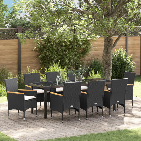 Juego de Comedor de Jardín de 9 Piezas con Cojines Rattan Poliéster Negro de , Sillas de jardín - Ref: Foro24-3379848, Precio...