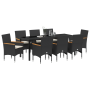 Juego de Comedor de Jardín de 9 Piezas con Cojines Rattan Poliéster Negro de , Sillas de jardín - Ref: Foro24-3379848, Precio...