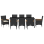 Juego de Comedor de Jardín de 9 Piezas con Cojines Rattan Poliéster Negro de , Sillas de jardín - Ref: Foro24-3379848, Precio...