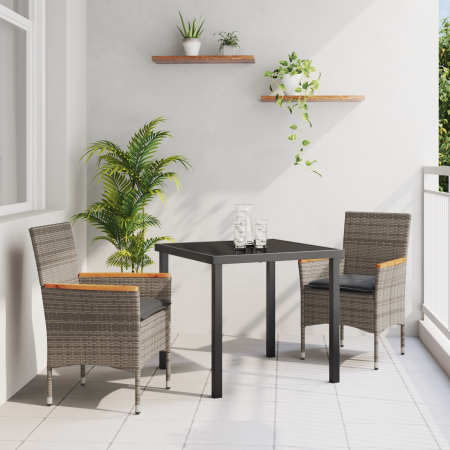 Conjunto de Comedor de Jardín de 3 Piezas con Cojines Ratán Sintético Gris de , Sillas de jardín - Ref: Foro24-3379849, Preci...