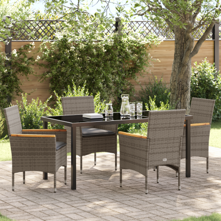 Juego de Comedor de Jardín de 5 Piezas con Cojines de Ratán Poliéster Gris de , Sillas de jardín - Ref: Foro24-3379852, Preci...