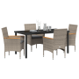 Juego de Comedor de Jardín de 5 Piezas con Cojines de Ratán Poliéster Gris de , Sillas de jardín - Ref: Foro24-3379852, Preci...