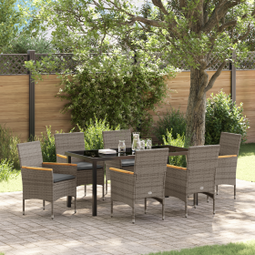 Conjunto de Comedor de Jardín de 7 Piezas con Cojines Rattan Poliéster Gris de , Sillas de jardín - Ref: Foro24-3379853, Prec...