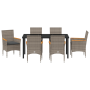Conjunto de Comedor de Jardín de 7 Piezas con Cojines Rattan Poliéster Gris de , Sillas de jardín - Ref: Foro24-3379853, Prec...