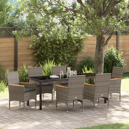 Juego de Comedor de Jardín de 7 Piezas con Cojines Ratan Poliéster Gris de , Sillas de jardín - Ref: Foro24-3379854, Precio: ...