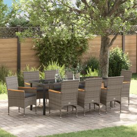 Juego de Comedor de Jardín de 9 Piezas con Cojines Rattan