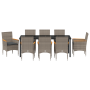 Juego de Comedor de Jardín de 9 Piezas con Cojines Rattan Poliéster Gris de , Sillas de jardín - Ref: Foro24-3379855, Precio:...