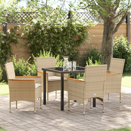 Juego de Comedor de Jardín de 5 Piezas con Cojines Ratán Sintético Beige de , Sillas de jardín - Ref: Foro24-3379857, Precio:...