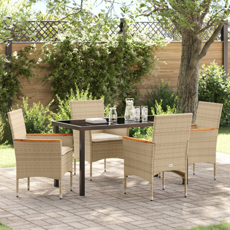 Conjunto de Comedor de Jardín de 5 Piezas con Cojines Beige de , Sillas de jardín - Ref: Foro24-3379858, Precio: 400,62 €, De...