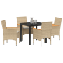 Juego de Comedor de Jardín de 5 Piezas con Cojines Ratán Sintético Beige de , Sillas de jardín - Ref: Foro24-3379857, Precio:...