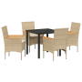 Juego de Comedor de Jardín de 5 Piezas con Cojines Ratán Sintético Beige de , Sillas de jardín - Ref: Foro24-3379857, Precio:...