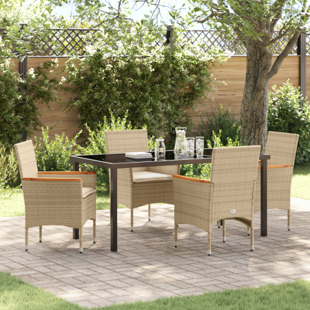 Conjunto de Comedor de Jardín de 5 Piezas con Cojines de Ratán Polipropileno Beige de , Sillas de jardín - Ref: Foro24-337985...