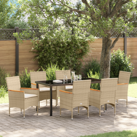 Conjunto de Comedor de Jardín de 7 Piezas con Cojines de Poliratán Beige de , Sillas de jardín - Ref: Foro24-3379860, Precio:...