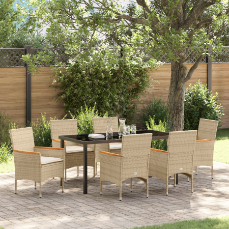 Conjunto de Comedor de Jardín de 7 Piezas con Cojines de Poliratán Beige de , Sillas de jardín - Ref: Foro24-3379860, Precio:...