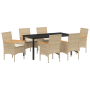 Conjunto de Comedor de Jardín de 7 Piezas con Cojines de Poliratán Beige de , Sillas de jardín - Ref: Foro24-3379860, Precio:...