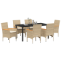 Conjunto de Comedor de Jardín de 7 Piezas con Cojines de Poliratán Beige de , Sillas de jardín - Ref: Foro24-3379860, Precio:...