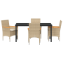Conjunto de Comedor de Jardín de 5 Piezas con Cojines de Ratán Polipropileno Beige de , Sillas de jardín - Ref: Foro24-337985...