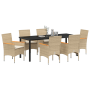 Juego de Comedor de Jardín de 7 Piezas con Cojines Poliratán Beige de , Sillas de jardín - Ref: Foro24-3379861, Precio: 580,2...