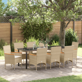 Conjunto de comedor de jardín de 9 piezas con cojines Beige