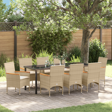 Conjunto de comedor de jardín de 9 piezas con cojines Beige Ratán Sintético de , Sillas de jardín - Ref: Foro24-3379862, Prec...