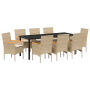 Conjunto de comedor de jardín de 9 piezas con cojines Beige Ratán Sintético de , Sillas de jardín - Ref: Foro24-3379862, Prec...