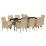 Conjunto de comedor de jardín de 9 piezas con cojines Beige Ratán Sintético de , Sillas de jardín - Ref: Foro24-3379862, Prec...