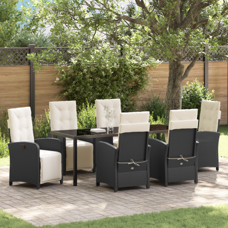 Conjunto de comedor de jardín de 7 piezas con cojines de ratán poliéster negro de , Sillas de jardín - Ref: Foro24-3380307, P...
