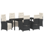 Conjunto de comedor de jardín de 7 piezas con cojines de ratán poliéster negro de , Sillas de jardín - Ref: Foro24-3380307, P...