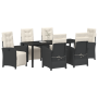 Conjunto de comedor de jardín de 7 piezas con cojines de ratán poliéster negro de , Sillas de jardín - Ref: Foro24-3380307, P...