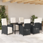 Conjunto de comedor de jardín de 7 piezas con cojines de ratán poliéster negro de , Sillas de jardín - Ref: Foro24-3380307, P...