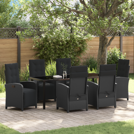 Conjunto de Comedor de Jardín de 7 Piezas con Cojines Rattan Sintético Negro de , Sillas de jardín - Ref: Foro24-3380314, Pre...