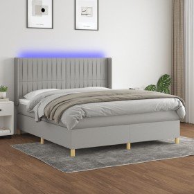 Cama box spring colchón y luces LED tela gris claro 180x200 cm en Camas y somieres | Comprar online en Foro24