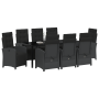 Set de Comedor de Jardín de 9 Piezas con Cojines Negros de Rattan Sintético de , Sillas de jardín - Ref: Foro24-3380315, Prec...