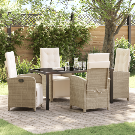 Conjunto de comedor de jardín de 5 piezas con cojines de ratán sintético beige de , Sillas de jardín - Ref: Foro24-3380333, P...