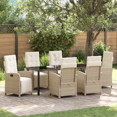 Conjunto de Comedor de Jardín de 7 Piezas con Cojines Beige de