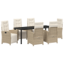 Conjunto de Comedor de Jardín de 7 Piezas con Cojines Beige de