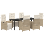 Conjunto de Comedor de Jardín de 7 Piezas con Cojines Beige de