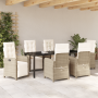 Conjunto de Comedor de Jardín de 7 Piezas con Cojines Beige de